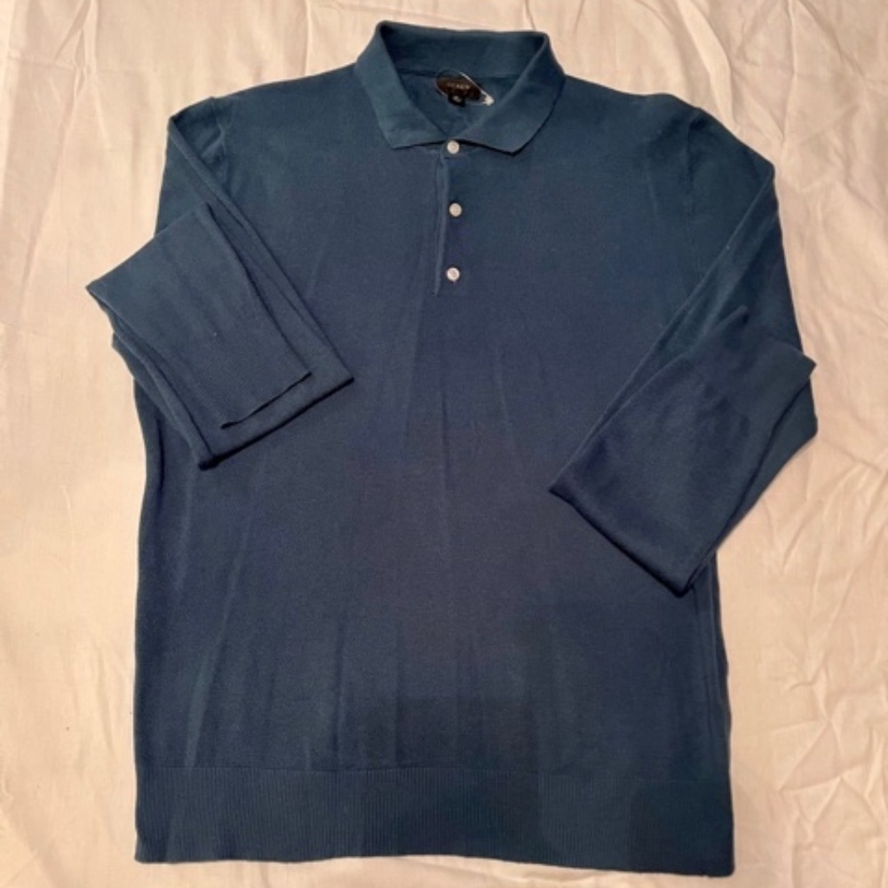 J CREW Long-Sleeve Blue/Green Pique Polo Sweater  Size Medium​​​​​​​​​​​​​​​
